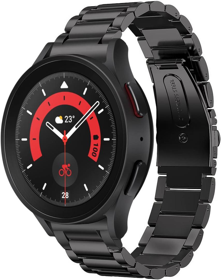 No Gaps Bands Compatible with Samsung Galaxy Watch 7/FE/6/5/4 Band 40mm 44mm, Galaxy Watch 6 Classic 47mm 43mm, Stainless Steel Metal Replacement No Gap Band Women Men Large Small (Black)