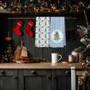 Blue and White Chinoiserie Christmas Tree Bow Kitchen Towels 16x24 Inch Set of 2, Grandmillennial Christmas Dish Towels for Kitchen, Coquette Bow Wreath Decorative Hand Tea Towel for Bathroom