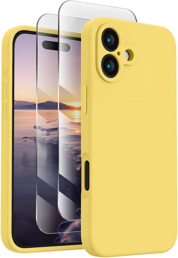 FireNova Designed for iPhone 16 Case, Silicone Upgraded [Camera Protection] Phone Case, Soft Anti-Scratch Microfiber Lining Inside, 6.1 inch, Yellow