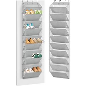 AOODA 10 Tier Clear Over the Door Shoe Organizer Storage, Deep Pockets Large Hanging Shoe Rack for Closet Door, Fit 20 Pairs Shoe Holder Hanger for Boots (Grey) (71")