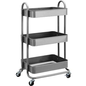 Amazon Basics 3-Tier Rolling Utility or Kitchen Cart, Lockable Wheels, Multifunctional Storage, Mobile Shelving Unit, Metal Storage Organizer, Charcoal