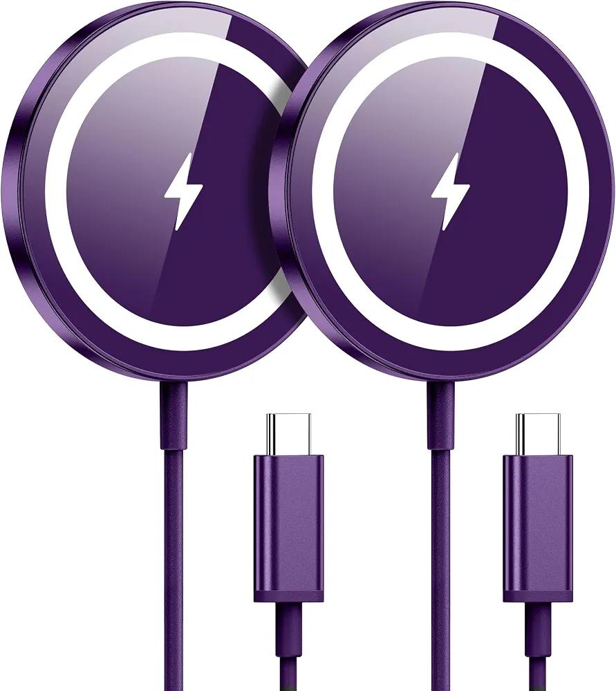 WRVVR for Apple Mag-Safe Charger 2 Pack, Magnetic Wireless Charger for iPhone 17/17 Pro/17 Pro Max/Air/16 15 14 13 12 Pro Max Plus mini,Charging Pad for Airpods Pro 3 2,Strong Magnet, Violet