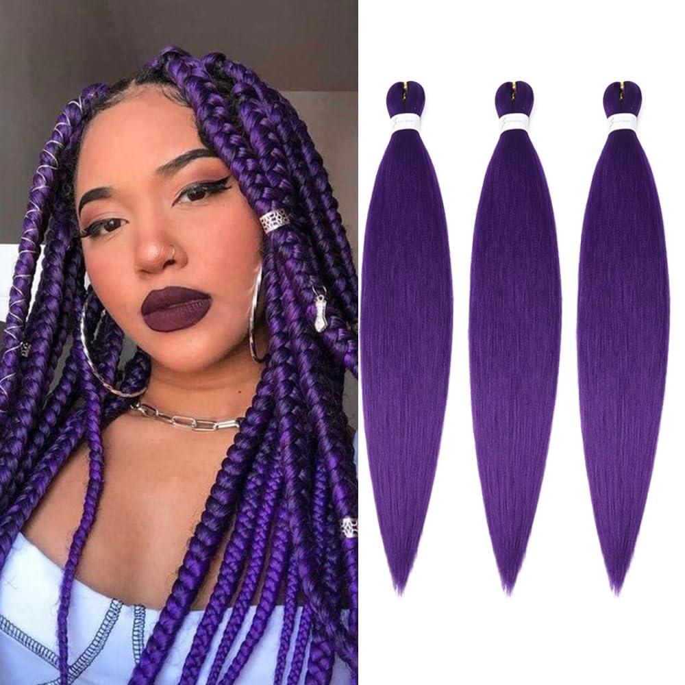 Pre stretched Braiding Hair Extensions Hot Water Setting Synthetic Hair Pre Stretched Crochet Braids Hair 16 Inch 3 Pack Purple# Pre stretched Braiding Hair Extensions Hot Water Setting Synthetic Hair Pre Stretched Crochet Braids Hair 16 Inch 3 Pack Purple#