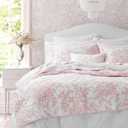 Laura Ashley - Queen Quilt Set, Soft & Reversible Cotton Floral Bedding with a Medium Weight Feel, 3 Piece Bed Set with Matching Pillowcases (Bedford Pink)