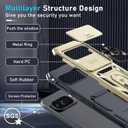 Janmitta Case Compatible with Google Pixel 9 Pro XL Built in Slide Camera Lens Cover+Screen Protector+Finger Ring Holder Kickstand,Heavy Duty Shockproof Full Body Protective Phone Cover,Gold