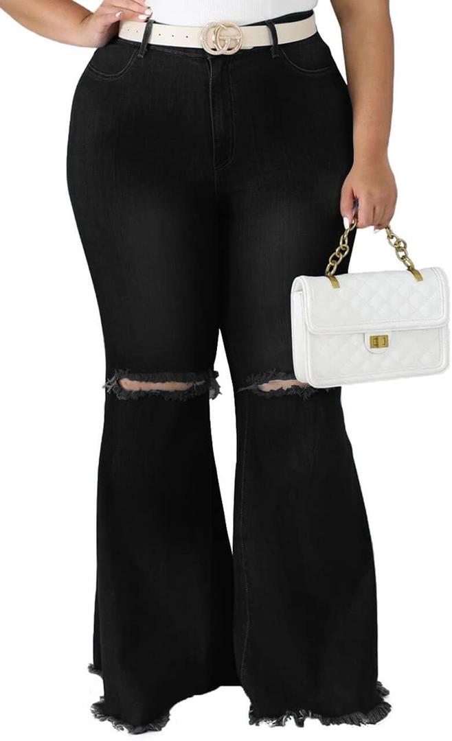 BessCops Plus Size Bell Bottom Jeans for Women Elastic High Waisted Classic Flared Denim Pants (5X-Large, 02black)