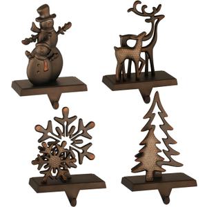 Set of 4 Christmas Stocking Holders, Uniquely Designed Xmas Fireplace Hooks Mantel Hooks Christmas Safety Hang Grip Stockings Clip for Christmas Party Decoration (Black Stocking Hangers)