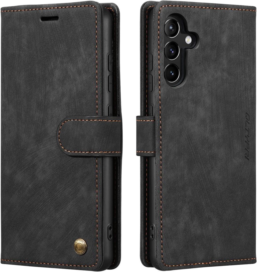 QLTYPRI Case for Samsung Galaxy A14 5G, Premium Flip Folio PU Leather Wallet Case with Magnetic Closure Card Holder Kickstand Shockproof Protective Phone Cover for Samsung Galaxy A14 5G - Black