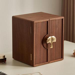 Wooden Jewelry Box 5 Layer Black Walnut Large Jewelry Organizer with Brass Handle for Necklaces Rings Earrings Watches Storage, Ideal Gift (7.9x8.7x10.0inches)