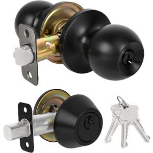 Exterior Door Lock Set, Single Cylinder Deadbolt Lock and Door Knob Set, Keyed Alike Front Door Lock Set, Matte Black Door Knob and Deadbolt Set