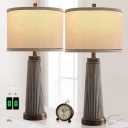 Set of 2 Farmhouse Touch Table Lamps for Living Room, 3 Way Dimmable Table Lamp with Dual USB Ports, Rustic Vintage Nightstand Lamp for Bedroom Bedside End Table Entryway, 2 Bulbs Included (bronze)