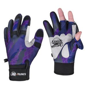 RUNCL Fishing Gloves Winter Warm RAGUEL, Touchscreen Outdoor Fishing Gloves, Neoprene 3 Cut Fingers Cycling Gloves, Convertible Windproof for Men Women Ice Fishing Photography Kayaking, Purple, XXL