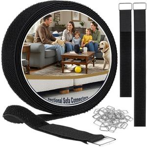 1" x 32.8FT Sectional Couch Connectors to Make Sectional Stay, Hook and Loop Straps for Sliding Sofa, Easy to Cut & Install, No Tool Required, with 50 Metal Buckles