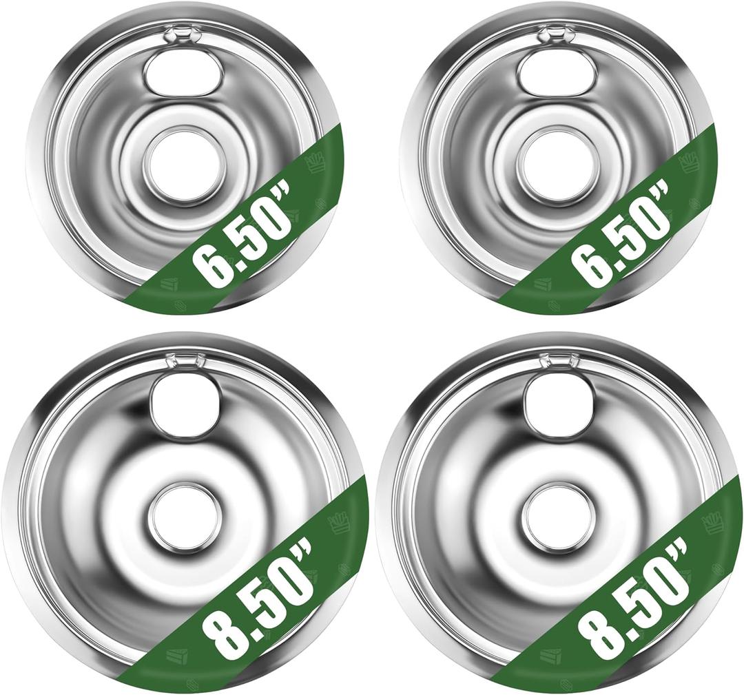 Silver G-E Electric Stove Drip Pans GE68C G-E Range Drip Pans Bowls-4 Packs 2 X 6" and 2 X 8", Burner Drip Pans Compatible for G-E Stove Drip Pans and Hot-Point etc Electric Ranges by MIFLUS