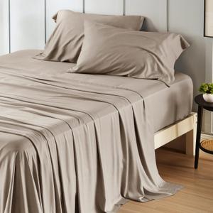 Bedsure King Size Sheet Sets, Cooling Sheets for Hot Sleepers, Rayon Derived from Bamboo, Breathable & Soft Deep Pocket, Hotel Luxury Silky Bedding, Bedsheet & Pillowcases, Simply Taupe (17 - Simply Taupe)
