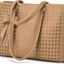 LOVEVOOK Laptop Tote Bag for Women 15.6 Inch Waterproof PU Leather Computer Bags for Business Office Work Briefcase (Embroidery Apricot)
