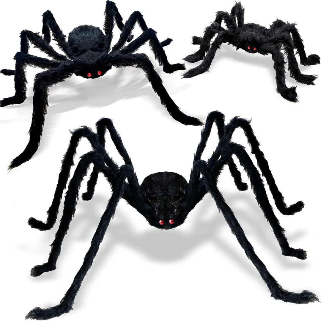 ZMCINER Large Halloween Spiders for Outside, Big Spider Halloween Decorations Realistic Scary Hairy Spiders Halloween Decorations Outdoor (59", 49", 35") (3pcs)