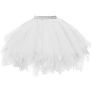 GOOBGS Musever 1950s Vintage Ballet Bubble Skirt Tulle Petticoat Puffy Tutu (Small-Medium, White)