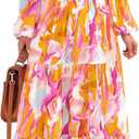 PRETTYGARDEN Women's Spring Dresses 2026 Long Sleeve Flowy Casual Floral Maxi Dress Crew Neck Smocked Tiered Long Dress, Size XXL