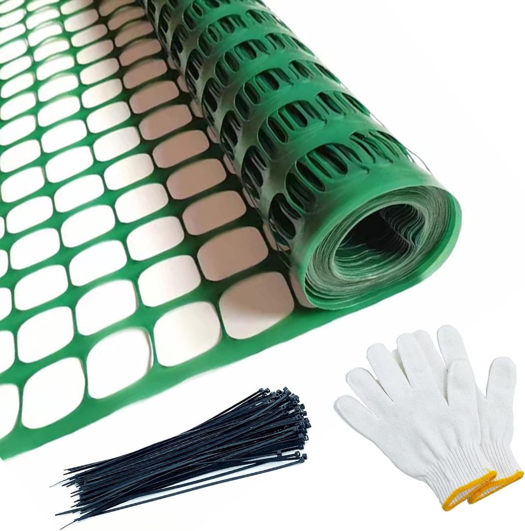Safety Fence Plastic Mesh Fencing Roll, 4'x100' Feet 1 Roll with 100 Zip Ties, Temporary Reusable Netting for Snow Fence, Garden, Construction and Animal Barrier (SW 8.73 lb/roll, Green)