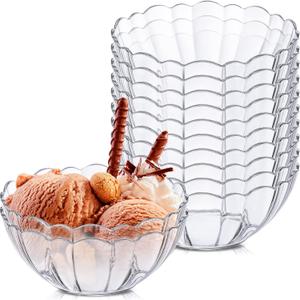 Zeyune 12 Pcs Plastic Serving Bowls 12oz Crystal Plastic Decorative Food Mini Candy Dishes Snack Salad Bowl for Wedding Birthday Party Nut Fruit Candy Dessert Ice Cream
