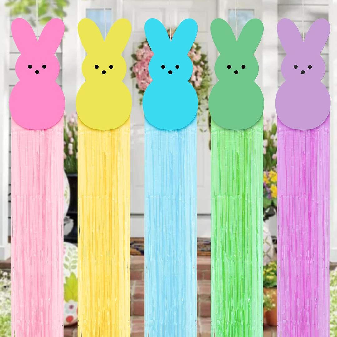 5 Pcs Bunny Easter Party Decoration Easter Decorations Outdoor with Tassels Easter Bunny Hanging Decorations Easter Banner for Home Wall Porch Lawn Yard Garden Decor (Multi Color)