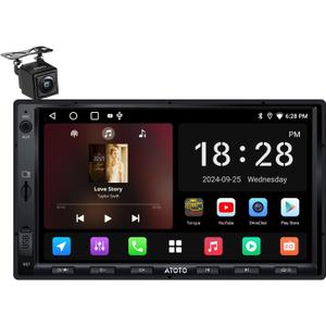 ATOTO A5L 7inch Android Double DIN Car Stereo, Wireless CarPlay & Android Auto, Wi-Fi/Bluetooth/USB Tethering, 2G+32G Touchscreen Car Radio, Backup Camera, MirrorLink, DSP/FM/AM/SWC, AI&GPS Tracking