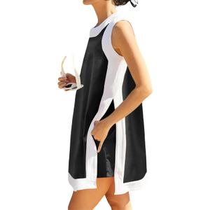 Hooever Women's 2 Piece Sets Casual Color Block Crewneck Sleeveless Pullover Tops Matching Shorts with Pockets (Black)