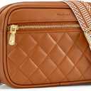 Quilted Crossbody Bags for Women RFID Anti Theft Wallet Purse Vegan Leather Small Travel Purses with Wide Guitar Strap