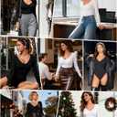 Upushall Long Sleeve Bodysuits for Women Sexy Thong V Neck Body Suits Double Lined Bodysuit, Black S (Black, S)