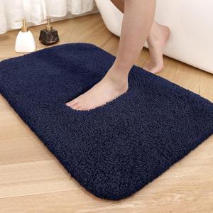 Color&Geometry High Pile Navy Blue Bathroom Rugs 20”x32”- Upgrade Your Washroom with Soft Dark Blue Bath Mat- Non Slip, Plush, Absorbent, Washable Shower Rug/Carpet for Outside Tub