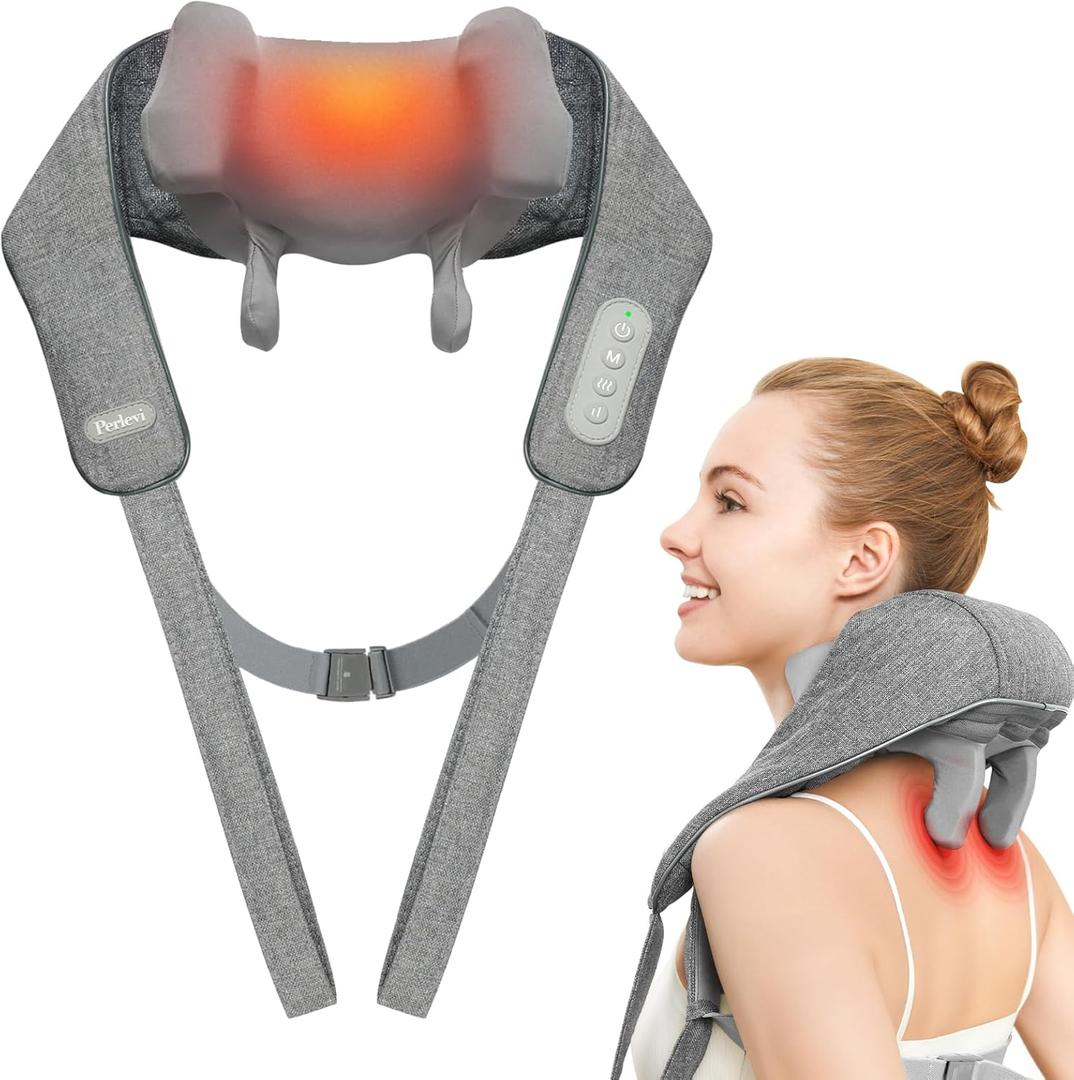 Cordless Neck and Shoulder Massager with Heat, Rechargeable Shoulder Massager for Pain Relief Deep Tissue, 6D Shiatsu Kneading Massage for Neck and Shoulde Pain, Gifts for Mom&Dad (Linen-darkgery)