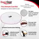 BasicGear Cast Net | Lead, 3ft-12ft Radius, 3/8 or 1/4 inch Mesh for Freshwater and Saltwater Bait Fish| Professional Grade and Upgraded Material | Throw Style, 10ft Radius, 1/2" Mesh, 1LB Sinkers