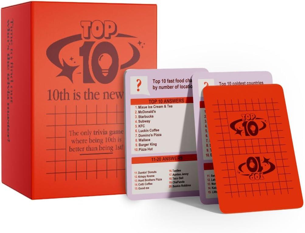 Top 10 - Trivia Ranking Card Game for Adults & Families | Casual Social Game for Friends | 3+ Players | 250 Questions (Pop Culture, Music, Sports, Geography & More), Standard
