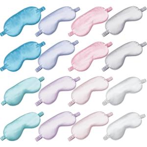 Coume 16 Pieces Silk Sleep Mask Eye Coverings for Sleeping Smooth Soft Eye Covers Mask About 20 x 9.2 cm/ 7.87 x 3.62 Inch