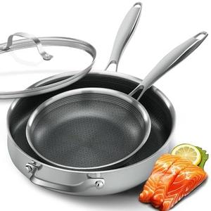 ATSENT Non Stick Frying Pans,Hybrid Frying Pan with Lid,Non Toxic Frying Pans Nonstick,Stainless Steel Skillet,Dishwasher and OvenSafe,Compatible with All Cooktops, 2Piece Set (8+12in)