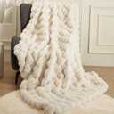 Super Comfort Oversized Warm Thick Bubble Luxury Plush Rabbit Faux Fur Throw Blanket, Fluffy Blanket, Soft Cozy Blanket for Couch Chair Bed Sofa Living Room, White 60'' x 80'' (60inX80in)