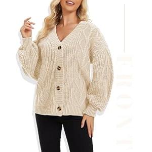 Simlakey Women Oversized Cardigans Sweater 2025 Long Sleeve Cable Knit Sweater Fall Winter Open Front Button Casual Outwear(Apricot, L)