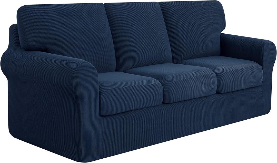 SUBRTEX 7 Pieces Stretch Sofa Slipcover Sets Couch Cover Sets Backrest Cushion Covers Furniture Protector Collection Set for Oversize Sofa Loveseat Chair Slip Covers(Large, Navy)