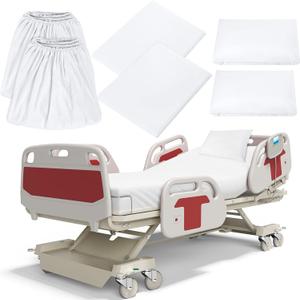 Moukeren 6 Pcs Hospital Bed Sheets Set Deep Pocket Fitted Sheet 36 with Elastic All Around Easy Care Knitted Jersey for Home/Nursing Home (White)