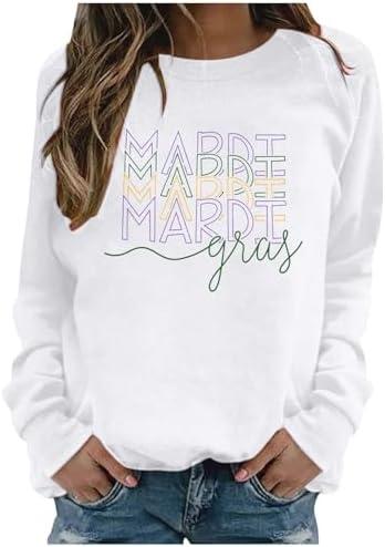 Mardi Gras Sweatshirt for Women Mardi Gras Shirt Carnival Long Sleeve Shirt Fat Tuesday Sweatshirt New Orleans Party Tees Top Size L
