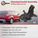 Front Left Steering Knuckle Assembly Compatible with Ford Escape 2013-2019, Driver Side Spindle Knuckle w/Wheel Bearing Hub, LK143 CV6Z2K005C CV6Z3K186B
