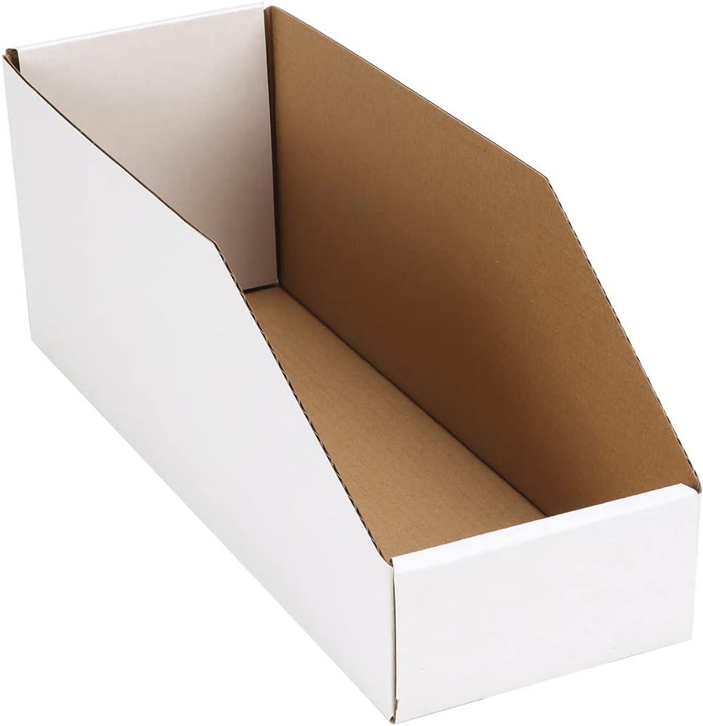 EXYGLO Cardboard Boxes, Pack of 35 Corrugated Storage Bins 12x4x4.5inch Pantry Organizer Bins for Shelves Garage Office Organization (White)