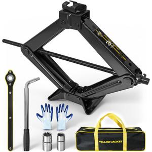 YELLOW JACKET Scissor Car Jack 3 Ton Tire Changing Kit with Lug Wrench, Emergency Kit Scissor Jack for Car