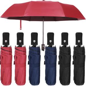 Jexine 6 Pcs Travel Compact Umbrella Automatic Open Close Windproof Small Light Backpack Purse Car Portable Collapsible Umbrella for Rain, Men Women (Black, Navy, Wine)