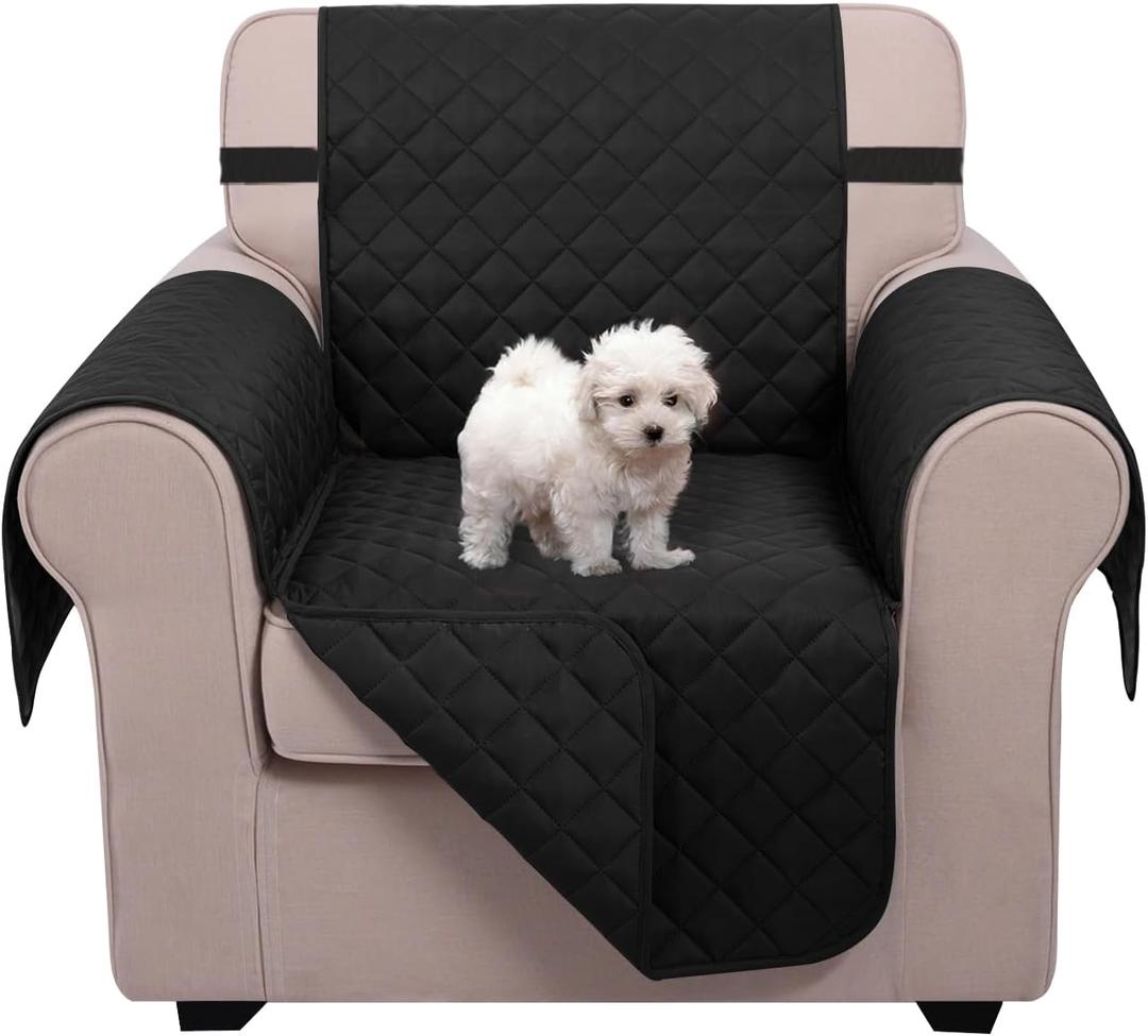 U-NICE HOME Recliner Chair Covers Reversible Chair Cover Pet Covers for Dogs with Elastic Straps Water Resistant Diamond Quilted (23''Armchair, Black/Black)