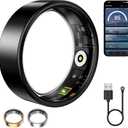 Smart Ring for Women & Men, Fitness Tracker with Heart Rate, Blood Oxygen, Sleep Monitoring, Long-Lasting Battery, IP68 Waterproof, Compatible with iOS & Android (Black, #7)