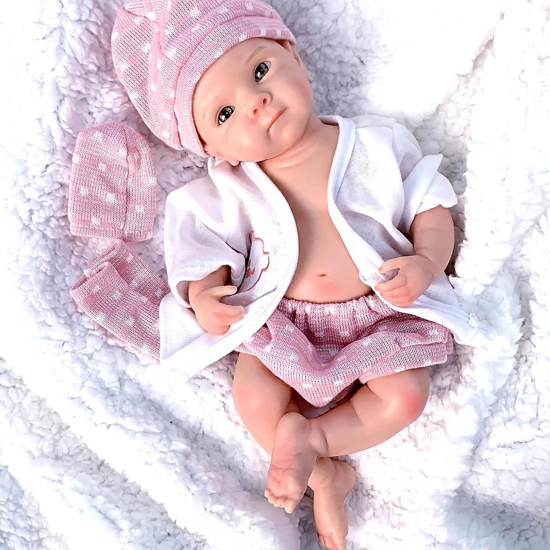 Full Body Silicone Reborn Baby 13 Inch Real Silicone Not Vinyl Lifelike Baby Doll Girl with Clothing Set for Kids