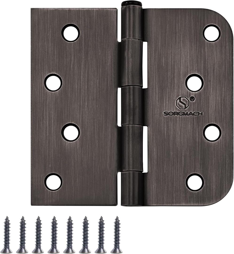 Door Hinge 4 Inch Interior Door Hinges Oil Rubbed Bronze Black 4 Inch Interior Hinges Flat Iron Hinge 4"x 4" Door Hardware 5/8" Radius - 12 Pieces