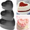 3pcs Heart Shaped Springform Cake Pans, Non Stick Cheesecake Pans Set with Easy Release Base & Secure Lock, 20cm 22cm 24cm Baking Tin Cake Mould for Small Pizza Pie(COLOR:Black)
